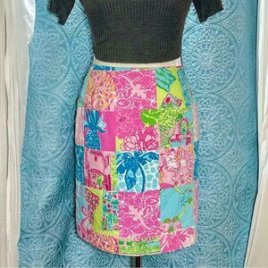 Vtg Y2K Lilly Pulitzer White Label Patchwork Print Skirt sz 4